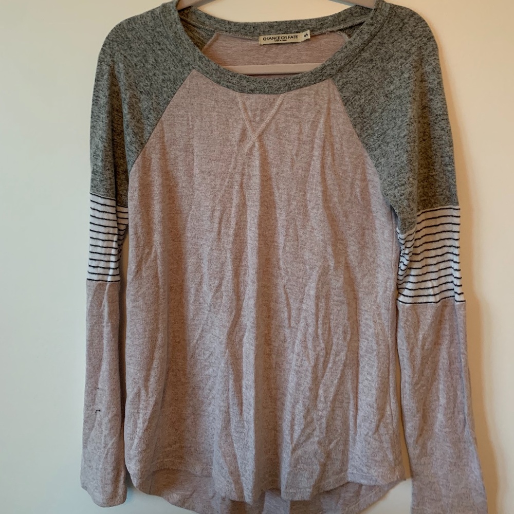 Purple long sleeve with patterned sleeves